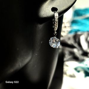 Glamourous 1 ct Faux Diamond Huggie Earrings Silver Drop Hinge Back Zircons